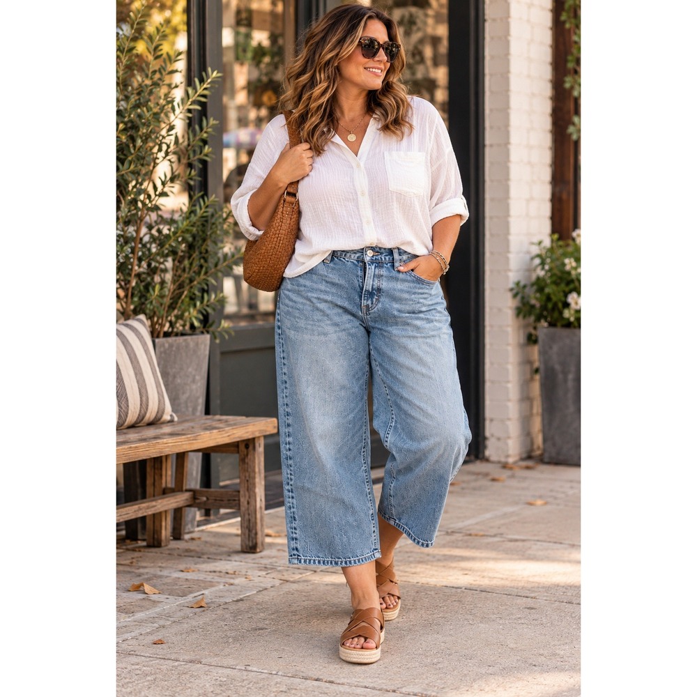 Chico's 2.5 Wide Leg Crop Jeans Light Wash Flap Pocket Coastal Y2K Denim